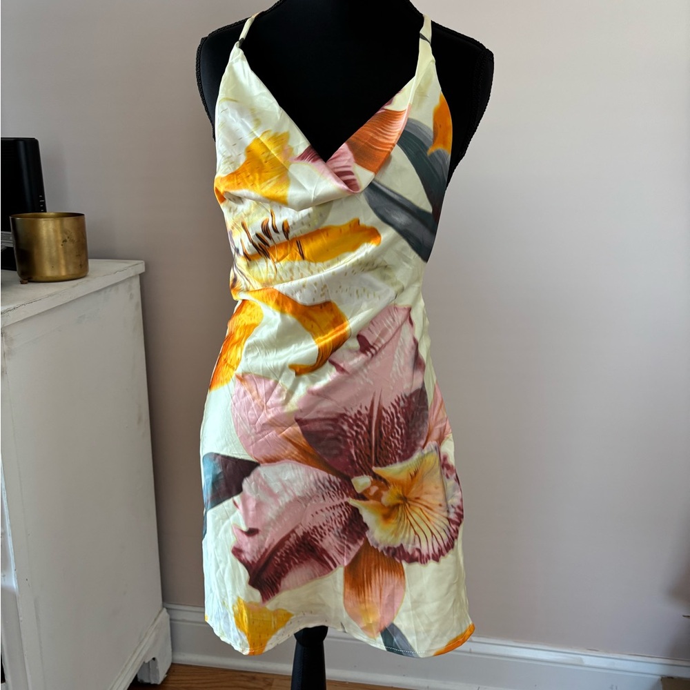 Floral Print Satin Women's Mini Dress